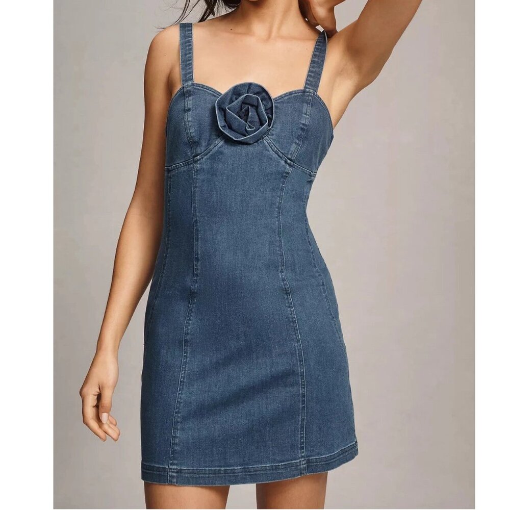 Anthropologie Porridge Y2K Rosette Denim Slim Mini Dress XL